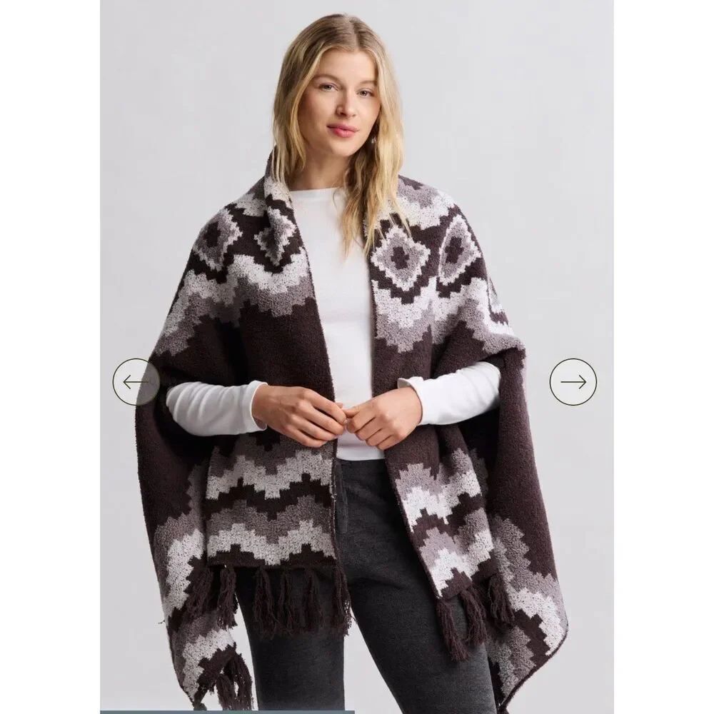 New Barefoot Dreams CozyChic Mosaic Wrap Poncho O/S
